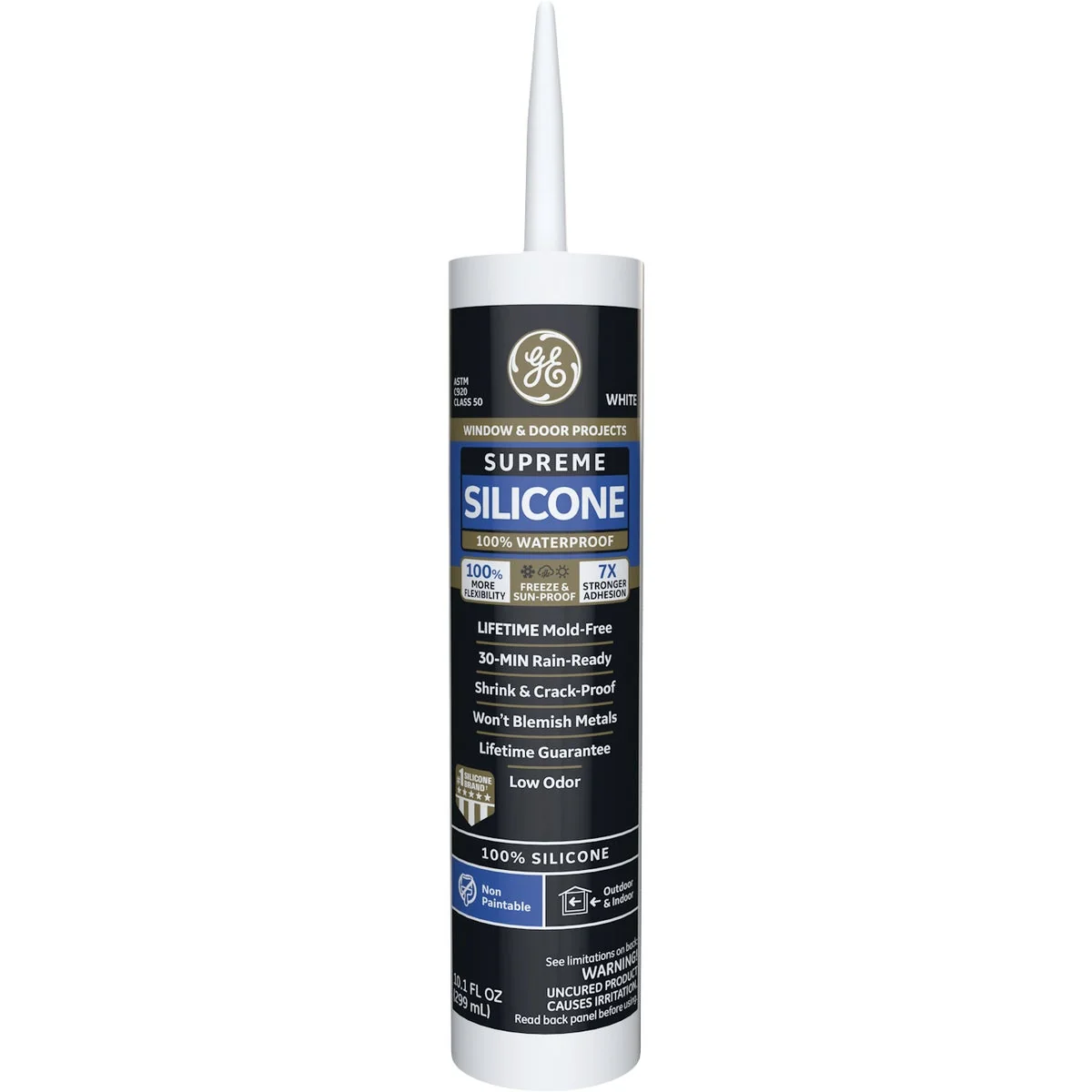 Certified GE Supreme Silicone Window Door Sealant White 10.1oz Versatile