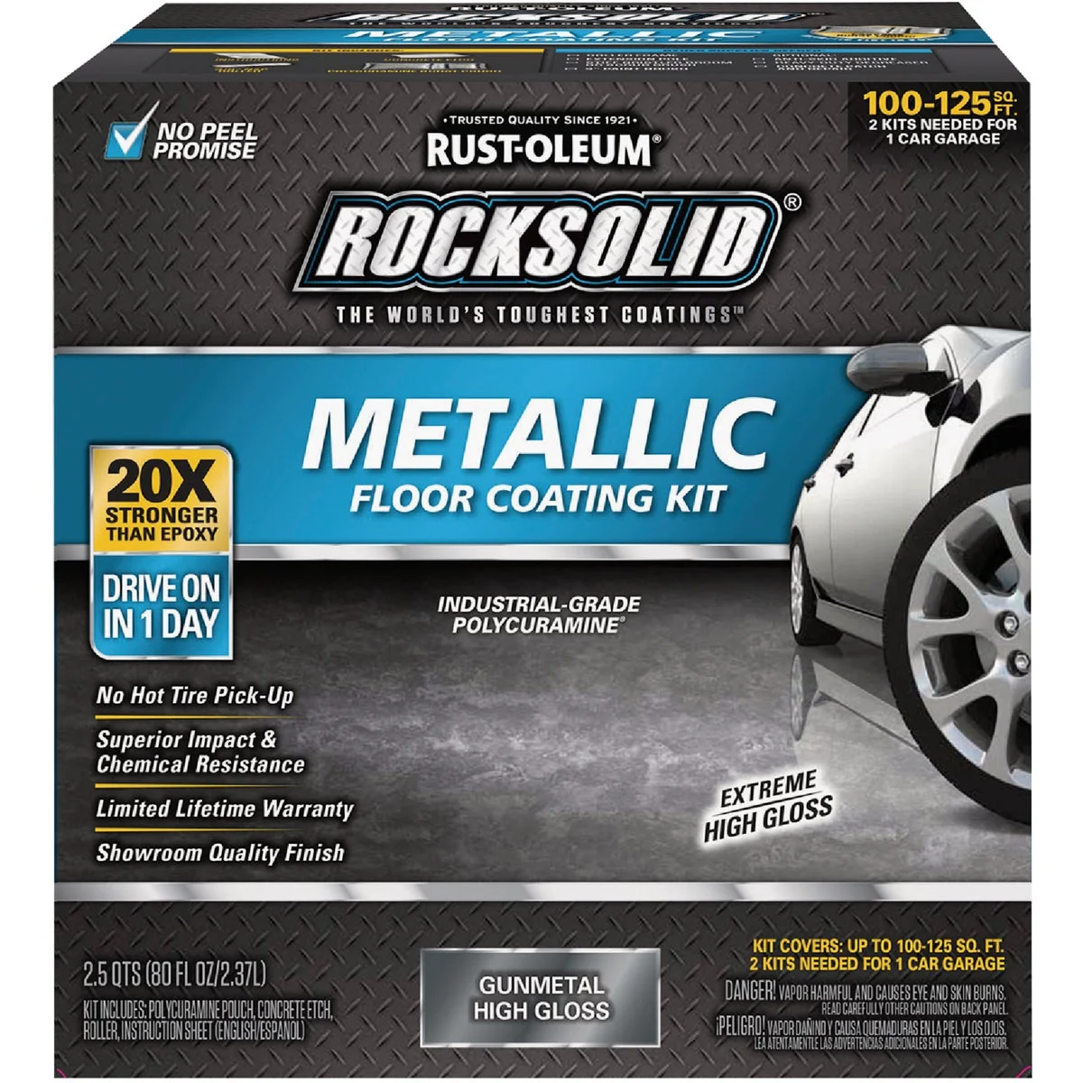 Original Rust-Oleum RockSolid Metallic Floor Coating Kit Gunmetal 70 Oz. Secure