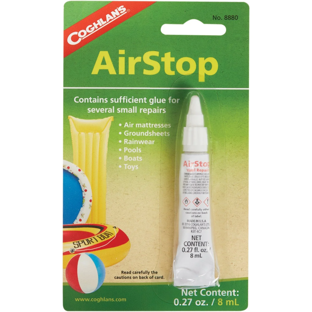 Long-Lasting Coghlans AirStop 0.27 Oz. Gel PVC Vinyl Repair Genuine