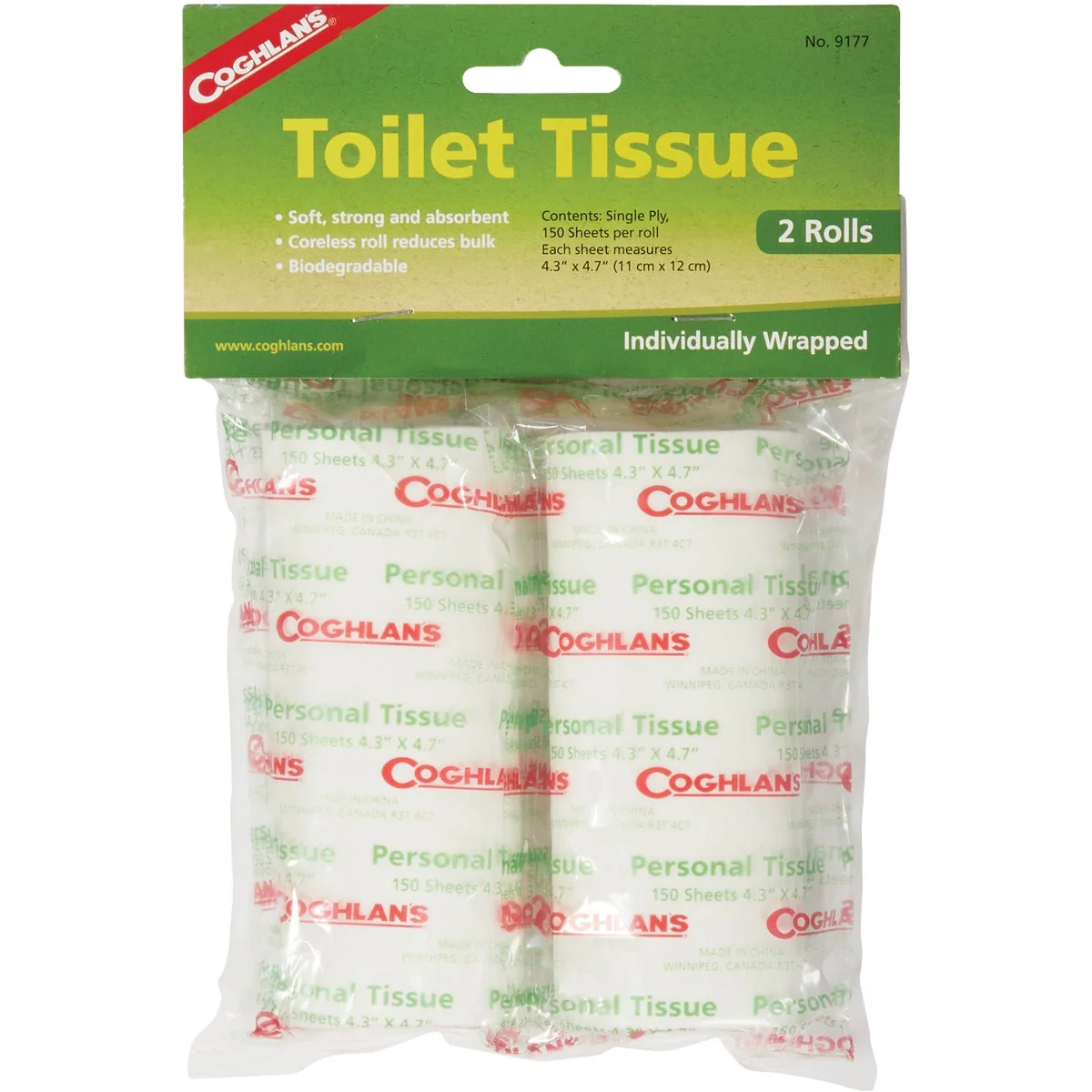 Refined Coghlans 1-Ply Toilet Paper 2 Coreless Rolls Selected