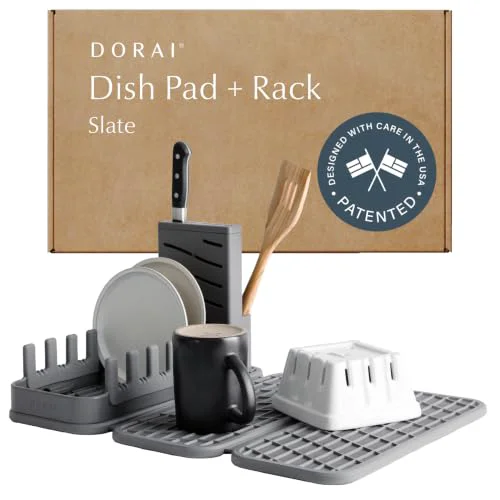 Detailed Home Collapsible Dish Drying Rack with Stone Dish Pad Comfortable