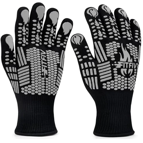 Premium Material BBQ Gloves 1472°F Heat Resistant with Silicone Grip Oven Mitts 2 Count Official
