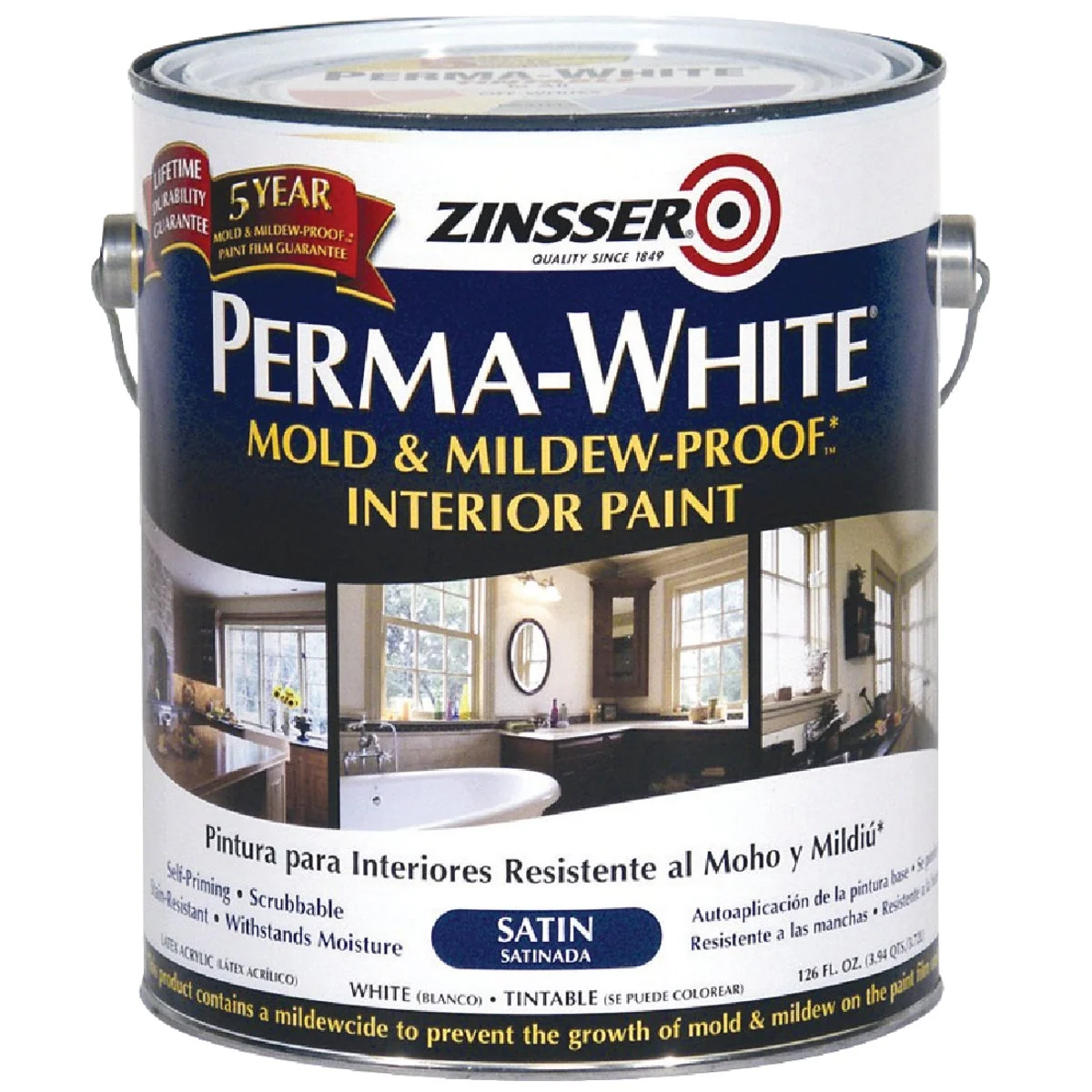 Trusted Zinsser Perma-White White-Tintable Satin Gallon Mildew Paint Powerful