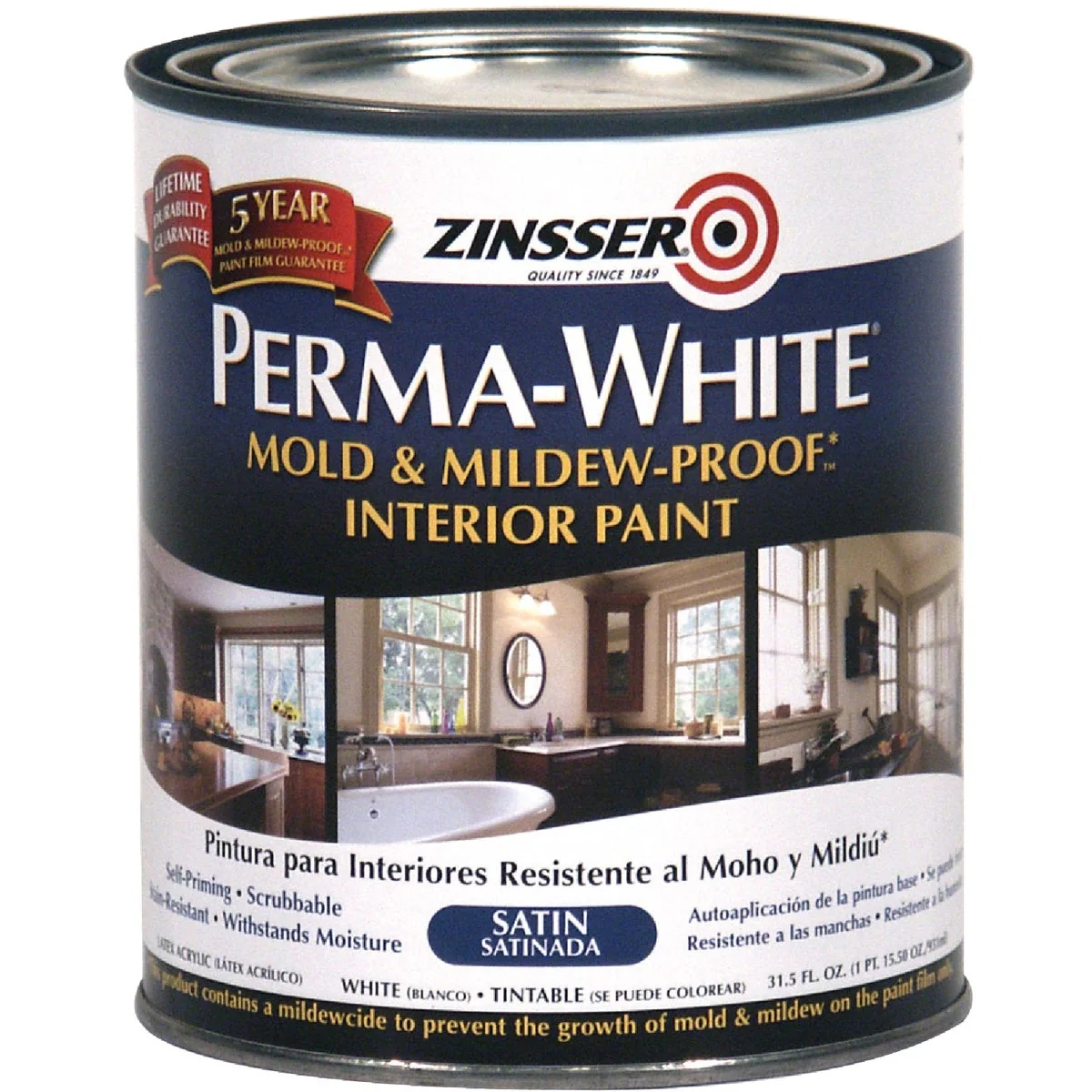 Excellent Zinsser Perma-White White-Tintable Satin Quart Mildew Paint Elegant