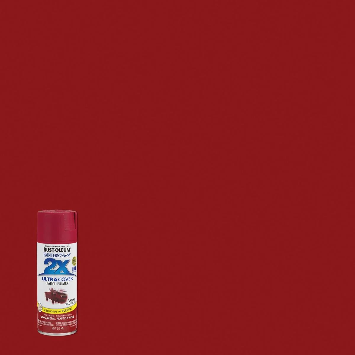 Enhanced Rust-Oleum Painter's Touch 2X Ultra Cover 12 Oz. Satin Paint Primer Spray Paint Colonial Red Recyclable