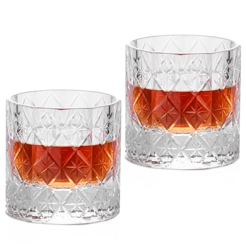 Outstanding Crystal Whiskey Glasses Set of 2 Old Fashioned Glasses Hand Blown 2 Count Fast