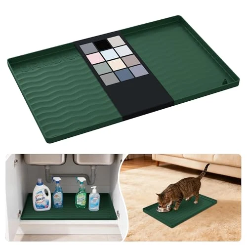 Green Waterproof Silicone Under Sink Mat 19'' x 12'' Shelf Liner for Kitchen and Bathroom Comfortable