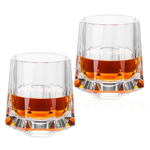 High-End Crystal Whiskey Glasses Set of 2 Hand Blown Old Fashioned Glasses 2 Count Fast