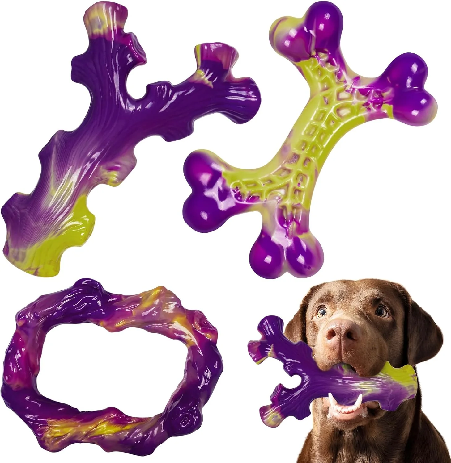 Easy-to-Use Tough Dog Toys for Aggressive Chewers 3 Pack Indestructible Dog Toy for Large Dogs Bacon Flavored Keeps Dogs Busy Functional