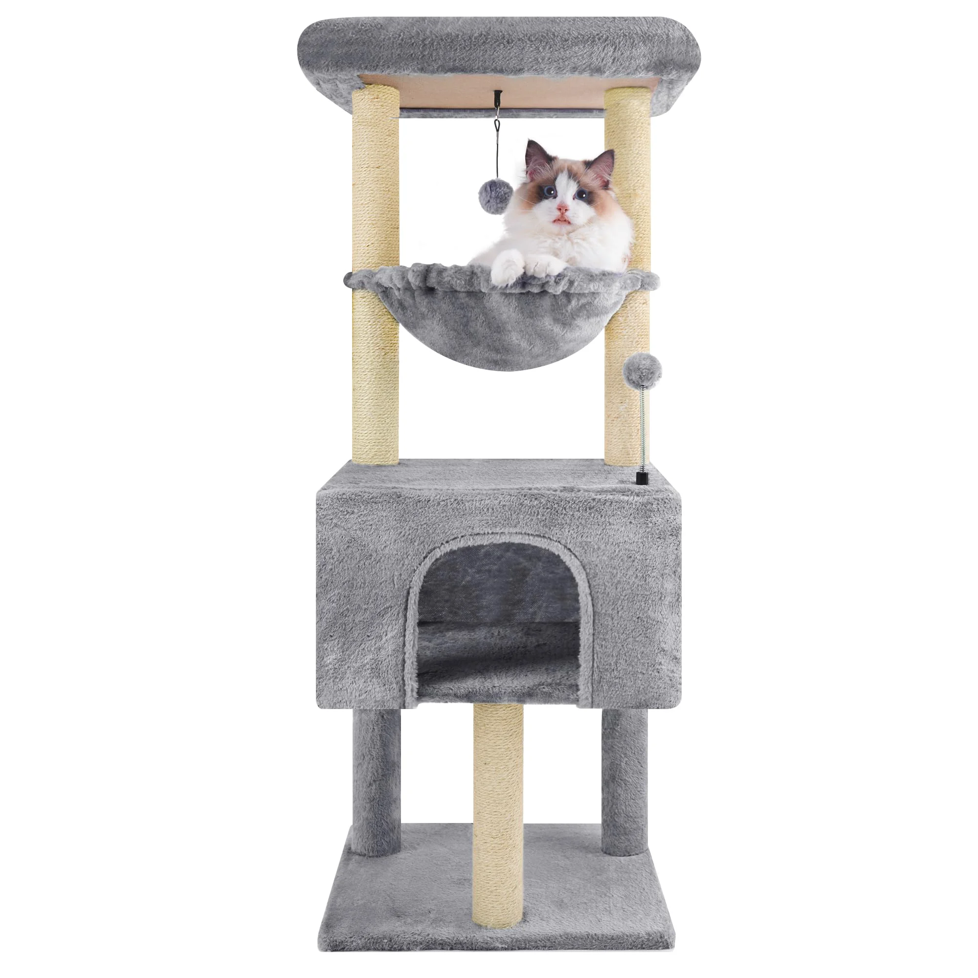 Recyclable ROYPET Fashion Design 43.3 Cat Tree with Cat Houses – Grey Practical