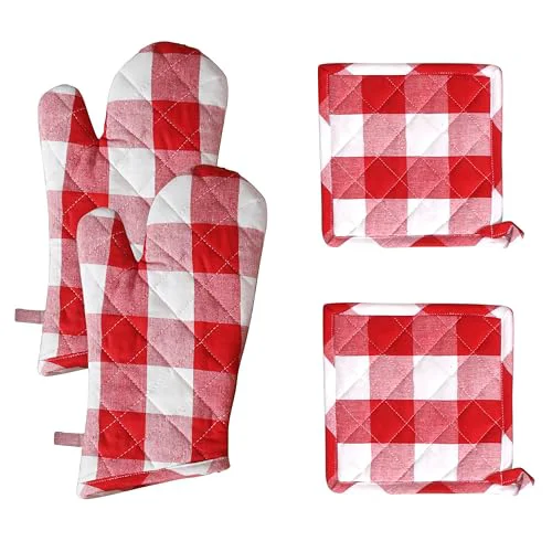 Consistent Buffalo Plaid Check Oven Mitts and Pot Holders Set of 4 4 Count Functional