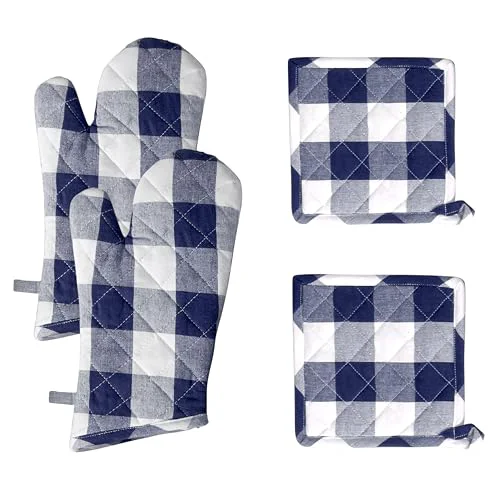 Trendy Buffalo Plaid Check Oven Mitts and Pot Holders Set of 4 4 Count High-Quality