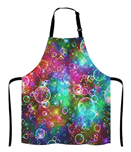 Selected Beautiful Rainbow Bubbles Bib Apron with Adjustable Neck for Men Women High-Grade