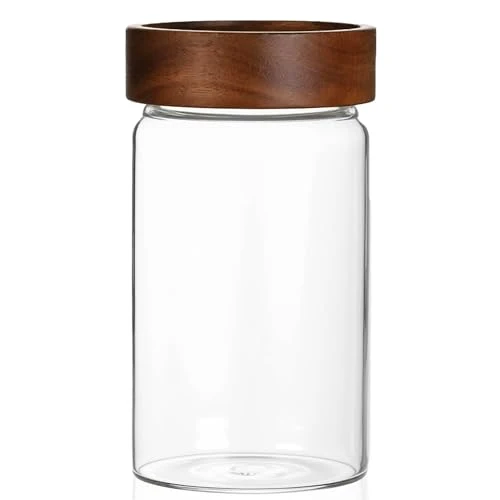 Natural 26 oz 850 ml Clear Glass Storage Canister with Airtight Wooden Lid Carefully Designed