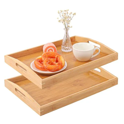 Trendy 2 PCS Bamboo Serving Tray 2 Count User-Friendly
