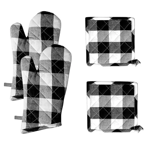 Lightweight Buffalo Plaid Check Oven Mitts and Pot Holders Set of 4 4 Count Convenient