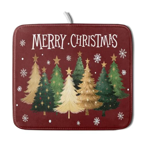 Genuine Xmas Tree Red Dish Drying Mat for Kitchen Counter Superior