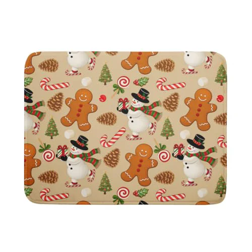 Breathable Xmas Gingerbread Man Candy Cane Dish Drying Mat for Kitchen Counter Natural