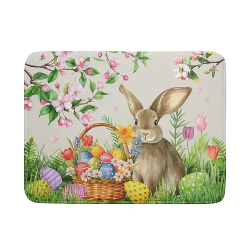 Sophisticated Easter Bunny Colorful Eggs Dish Drying Mat for Kitchen Counter Pure