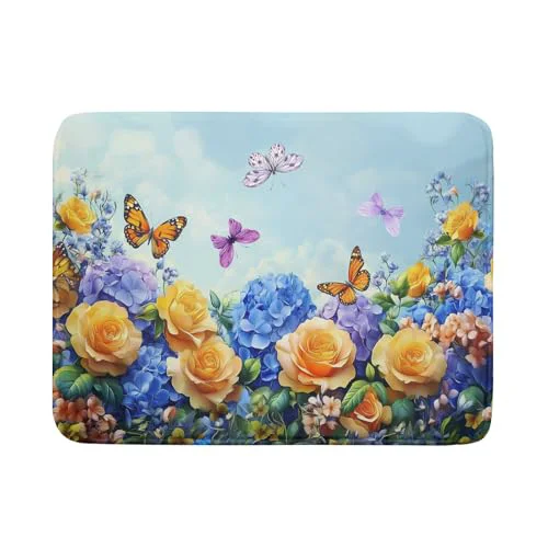 Prestigious Spring Blue Yellow Hydrangeas Flowers Dish Drying Mat for Kitchen Counter Carefully Designed