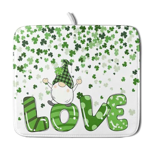 Dependable St Patrick's Day Gnomes Love Dish Drying Mat for Kitchen Counter User-Friendly
