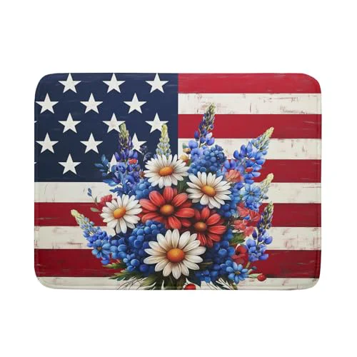 Classic 4th of July Patriotic Flower Dish Drying Mat for Kitchen Counter Healthy