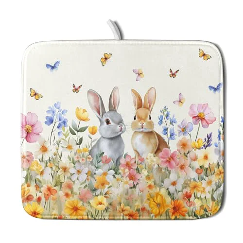 Soft Spring Easter Rabbit Dish Drying Mat for Kitchen Counter Smooth