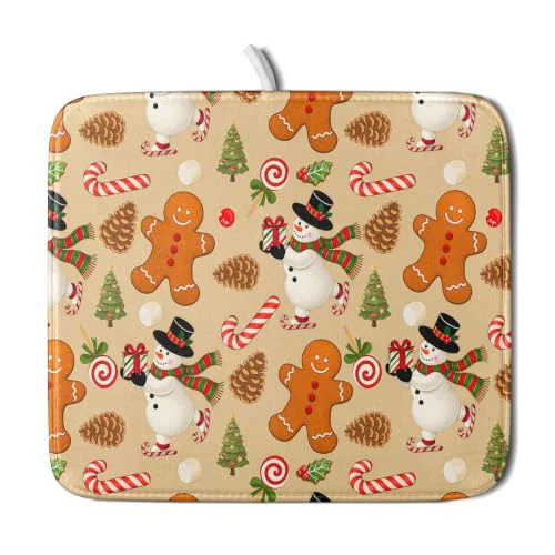 Exceptional Xmas Gingerbread Man Candy Cane Dish Drying Mat for Kitchen Counter Elite