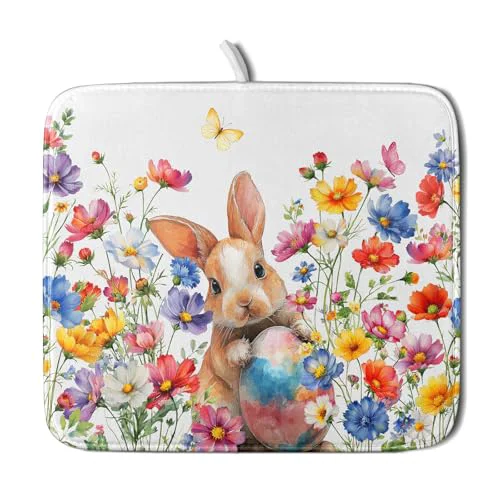 Natural Spring Easter Rabbit Egg Dish Drying Mat for Kitchen Counter Modern