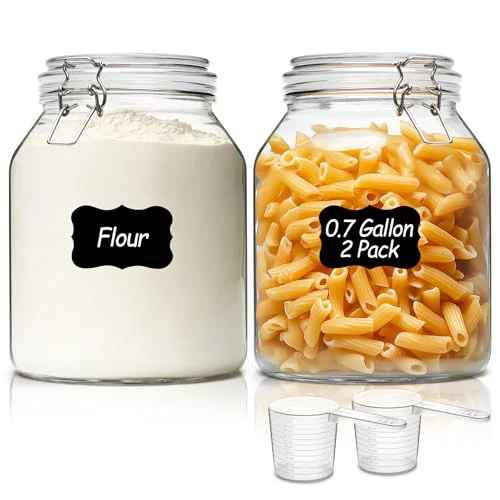 Trendy Glass Pantry Jars with Airtight Lids 0.7 Gal 2 Pack Wide Mouth Flour 2 Count Breathable