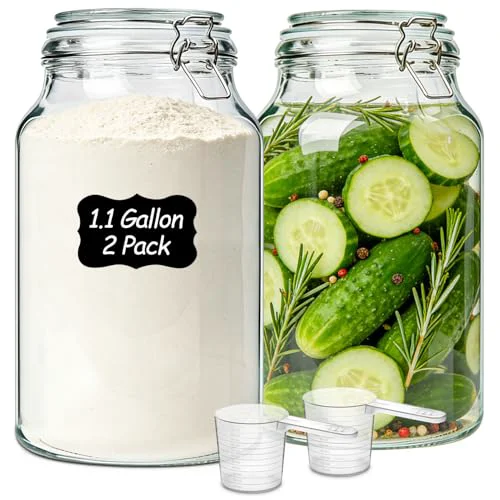 Unique Large Glass Jars with Airtight Lids 1.1 Gallon 2 Pack Wide Mouth 2 Count Selected