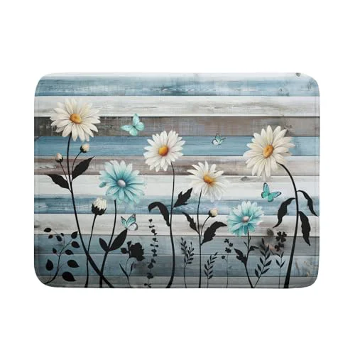 Official Blue White Daisy Floral Dish Drying Mat for Kitchen Counter Fashionable