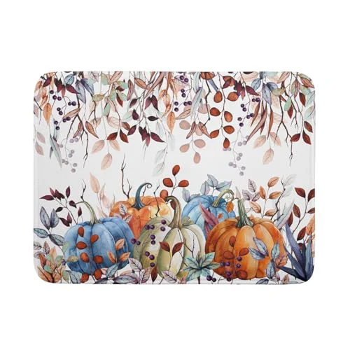Exceptional Orange and Blue Autumn Pumpkins Dish Drying Mat for Kitchen Counter Clean
