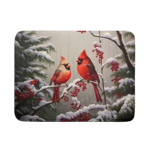 Prestigious Winter Red Cardinal Bird Dish Drying Mat for Kitchen Counter Contemporary