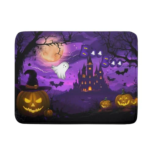Dependable Halloween Scary Night Pumpkin Lanterns Dish Drying Mat for Kitchen Counter Efficient