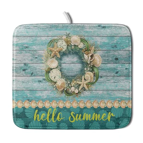 Detailed Hello Summer Dish Drying Mat for Kitchen Counter Convenient