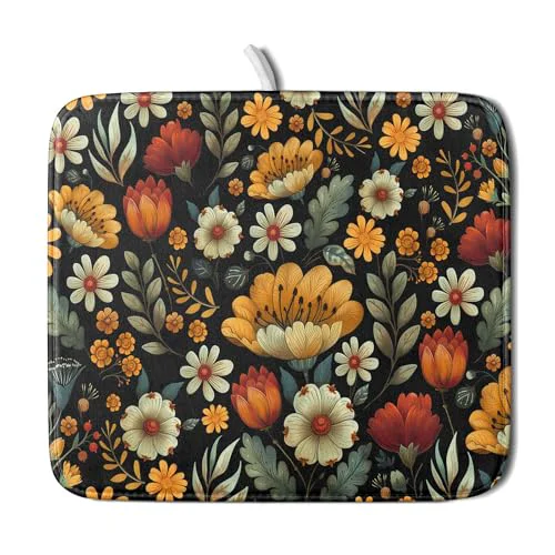 High-Grade Vintage Boho Floral Dish Drying Mat for Kitchen Counter Original
