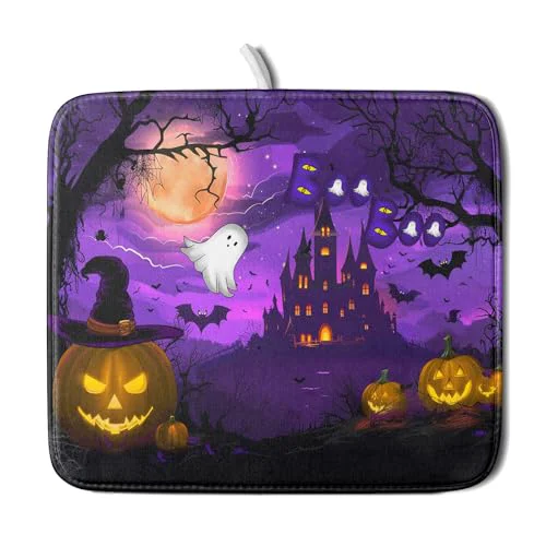 Quality Halloween Scary Night Pumpkin Lanterns Dish Drying Mat for Kitchen Counter Pure