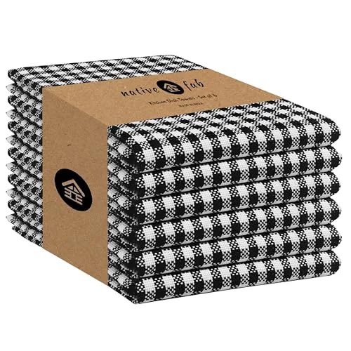 High-Grade 6 Pack Gingham Mini Check Kitchen Hand Towels Set 6 Count Safe