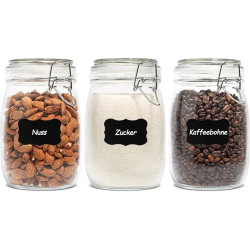 Fine Crafted Glass Jars with Airtight Lids 34oz 3 Pack Pantry Storage Coffee 3 Count Professional