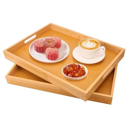 Responsible 2 Pack Large Bamboo Serving Tray with Handles 2 Count Verified