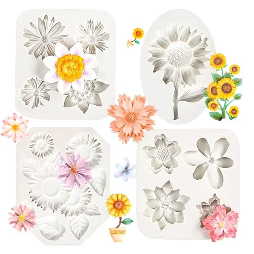 Effective 4Pcs Sunflower Fondant Silicone Mold for Cake Topper Decoration Chocolate Candy Sugar DIY Craft Gum Paste 4 Count Innovative