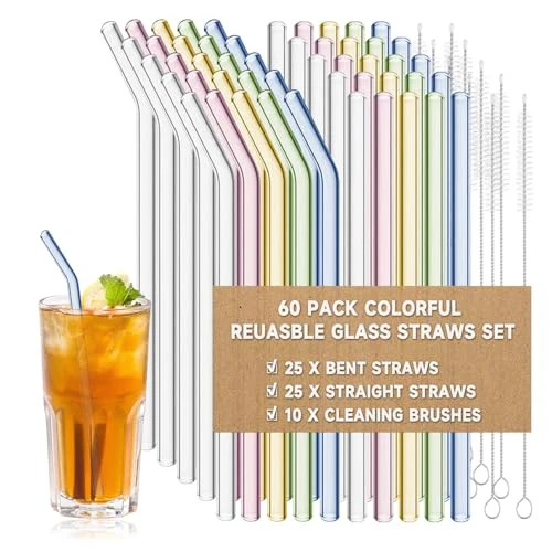 Classic 60 Pack Reusable Glass Straws Optimized