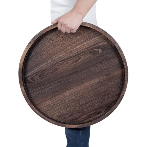 Breathable Round Ottoman Tray Large Wood Serving Tray for Table Living Room Bedroom Secure