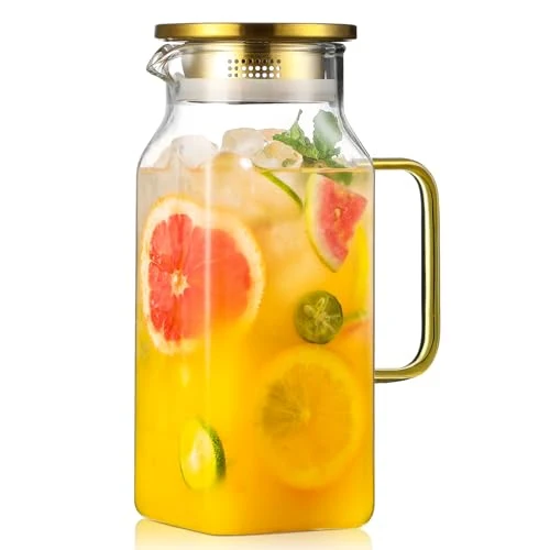 Official 40 oz 1.2Liter Square Glass Pitcher with Lid and Spout Quality