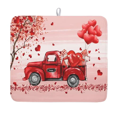 Smart Valentine's Love Truck Dish Drying Mat Natural