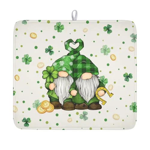 Excellent St Patrick's Day Gnome Dish Drying Mat for Kitchen Counter Premium