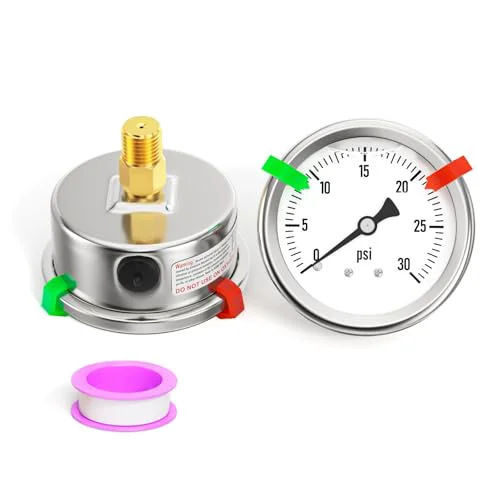 Stylish 0 30PSI Stainless Steel Liquid Filled Pressure Gauge Top-Quality