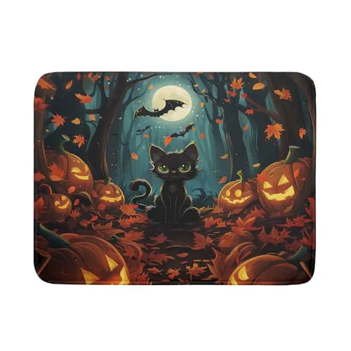 Casual Halloween Black Cat Dish Drying Mat for Kitchen Counter Crafted