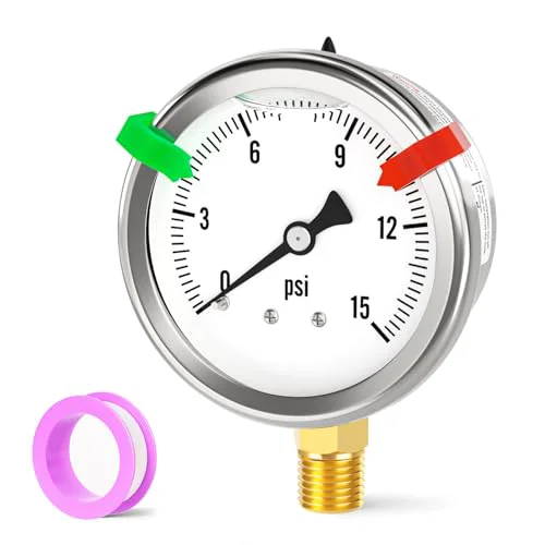 Refined 0 15PSI Stainless Steel Liquid Filled Pressure Gauge Fine Crafted